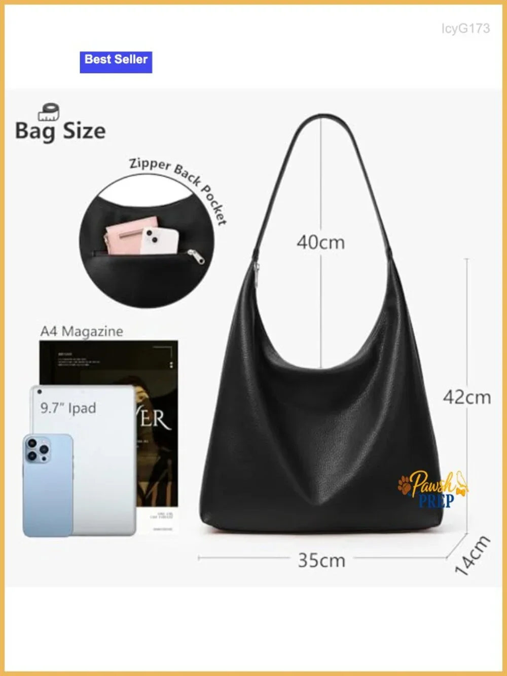 Slouchy Hobo Tote Bag 18L Vegan Leather Casual Shoulder Purse with Pockets